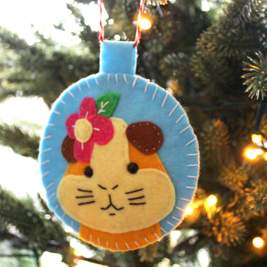 Floral Ginger Guinea Pig Felt Decoration