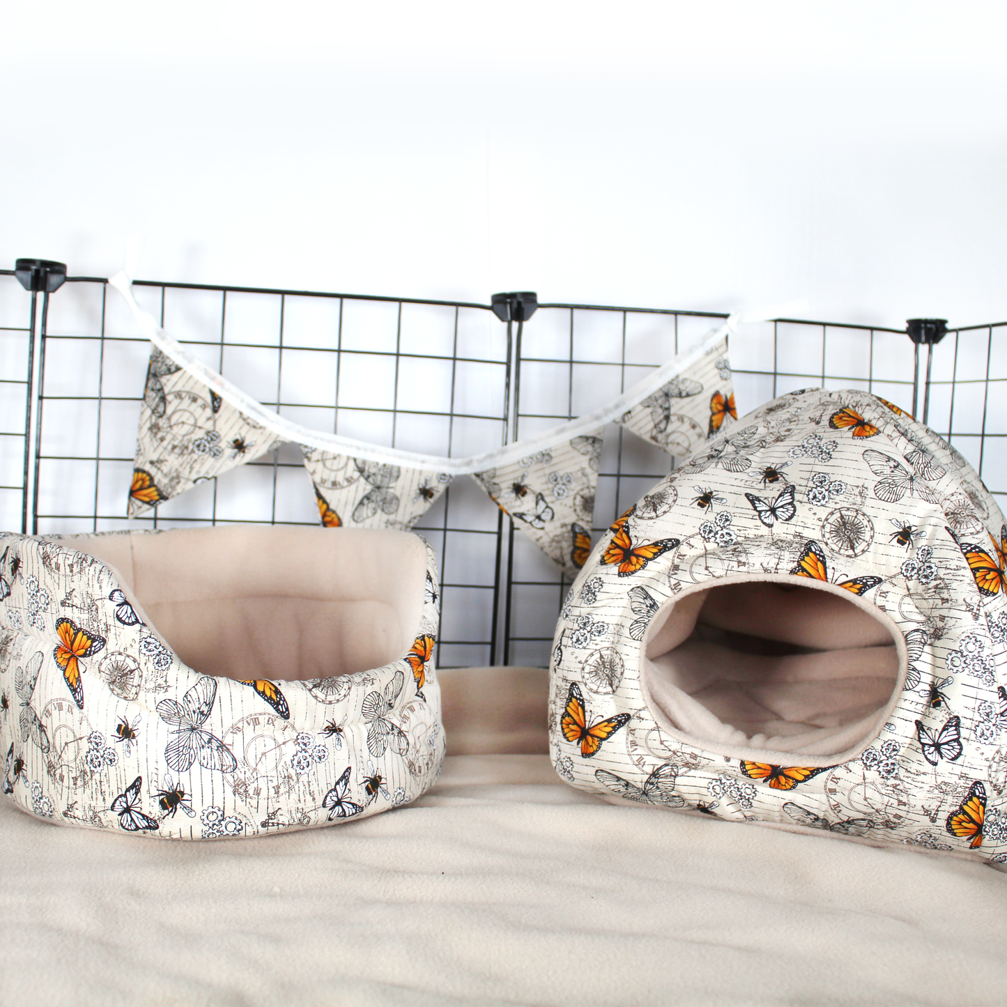Steampunk Butterfly Cuddle Cup Bed, with a hidey house and matching bunting
