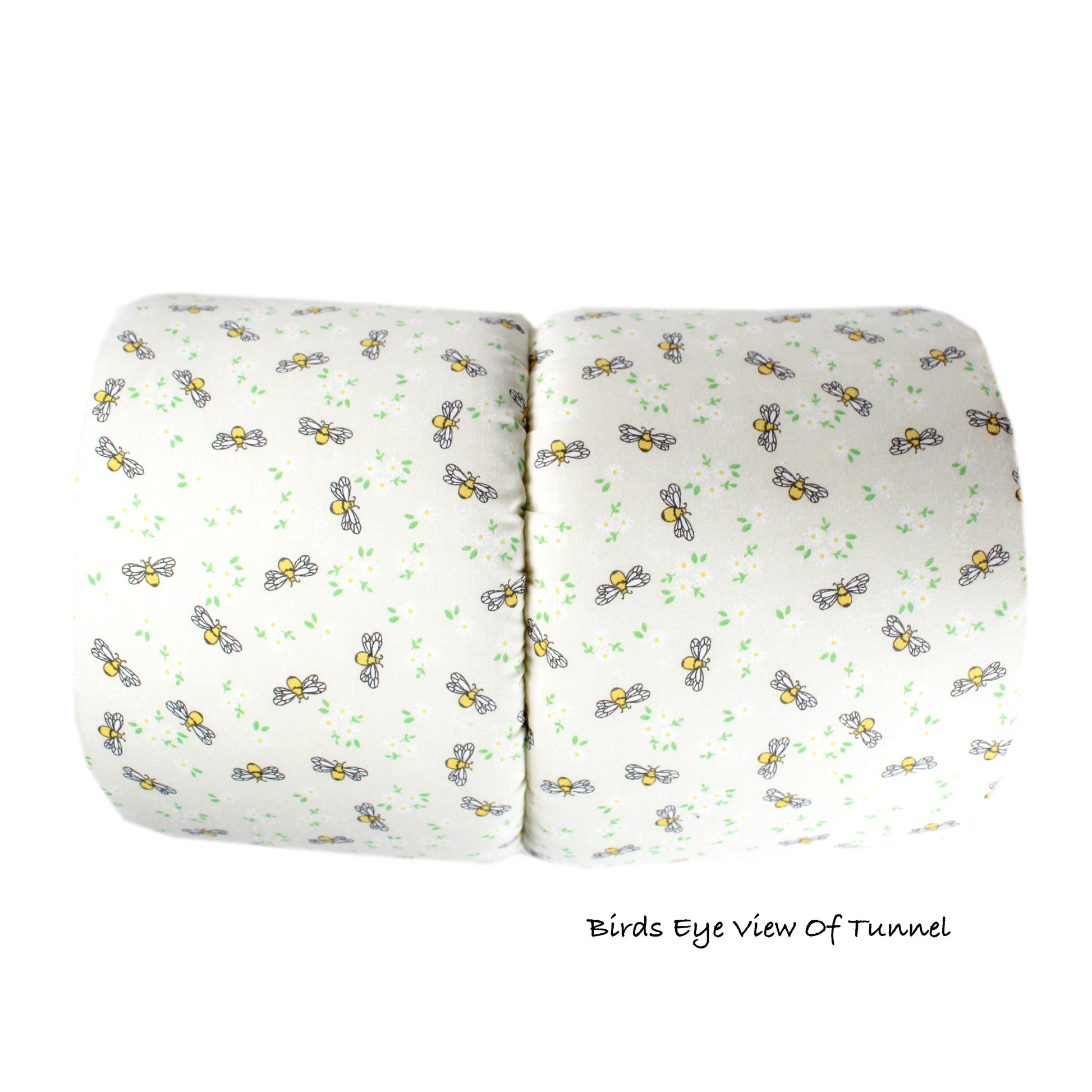 Yellow Bee Pattern Snuggle Tunnel, top birds eye view of the squish tunnel