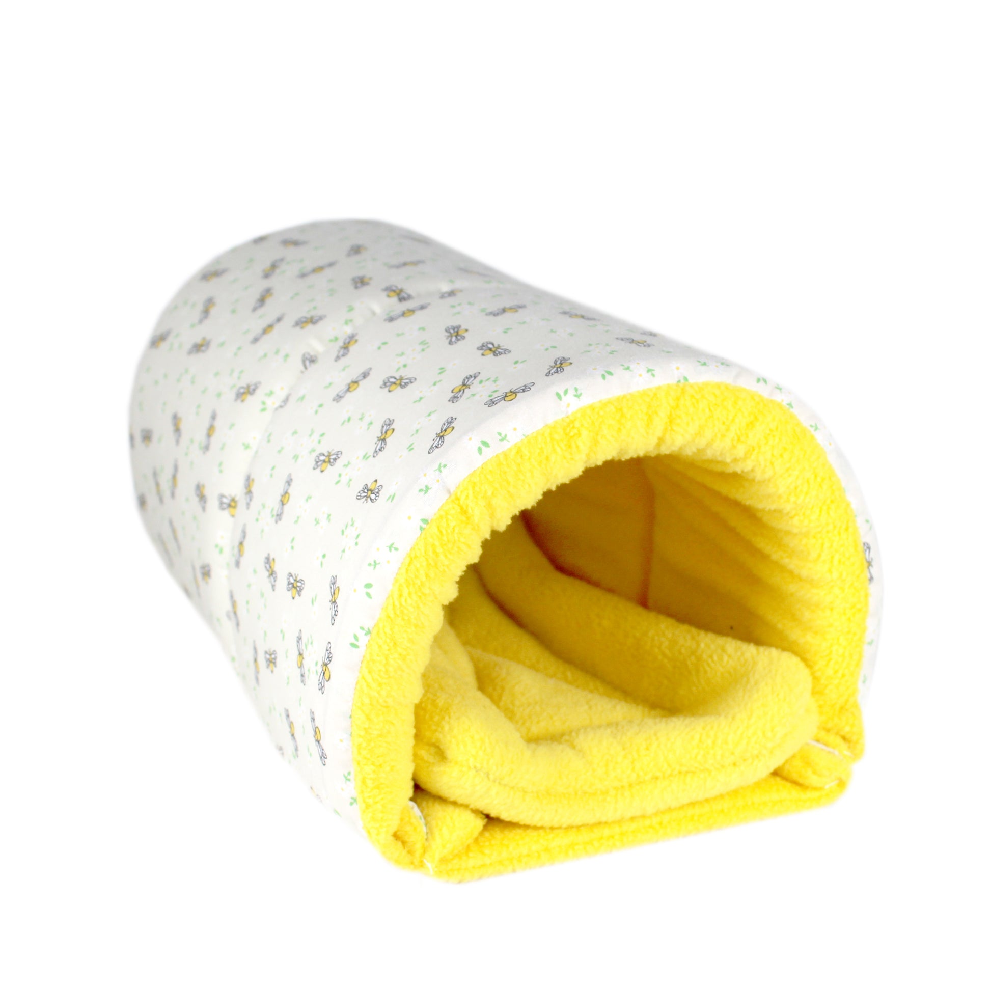 Yellow Bee Pattern Snuggle Tunnel, front side of of the empty guinea pig tunnel