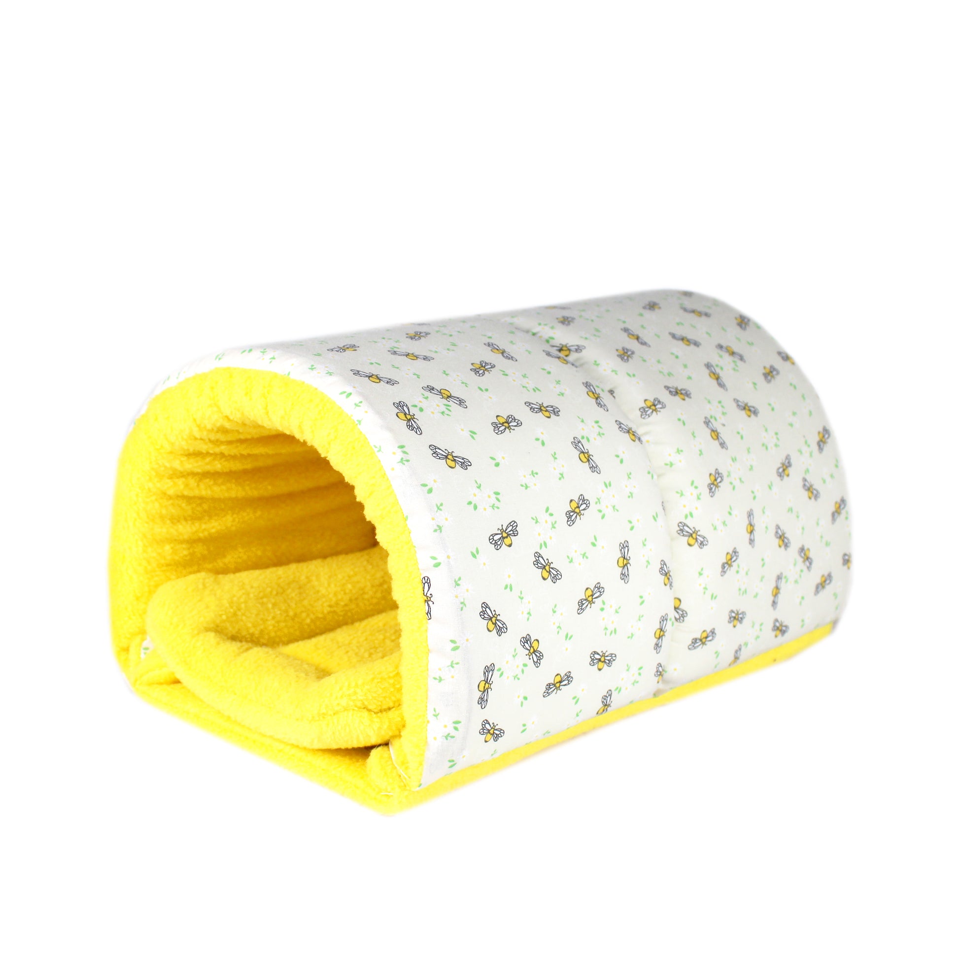 Yellow Bee Pattern Snuggle Tunnel, side view of the sunggle tunnel