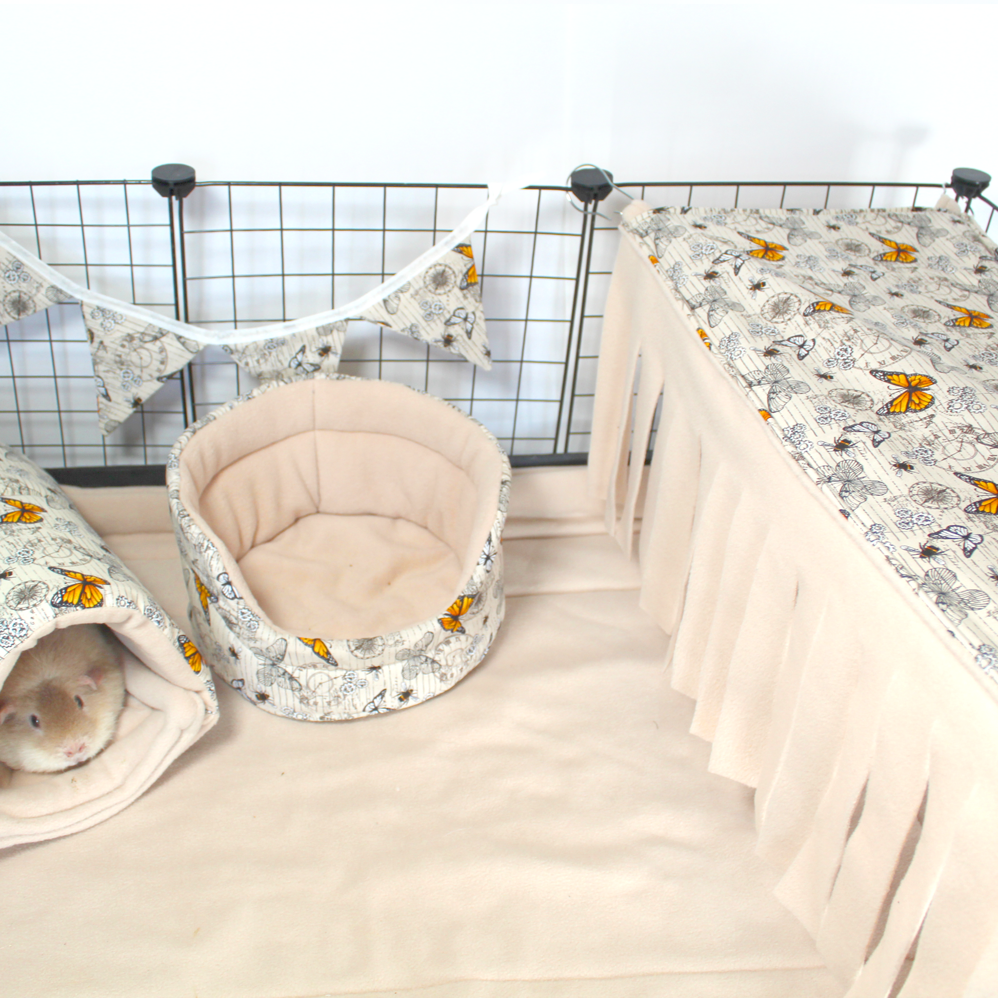 Steampunk Butterfly Large Fleece Forest for Guinea pigs attached to the cage with metal clips