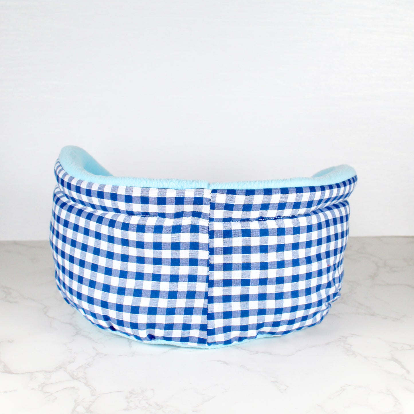 Blue Gingham Bed for Guinea Pigs, rear view