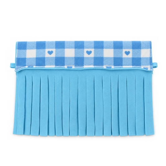 Blue Hearts fleece forest for guinea pigs with soft blue strip curtains