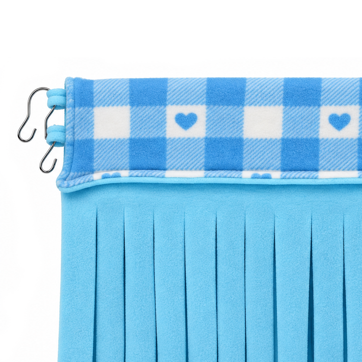 Blue Hearts large guinea pig fleece forest with blue gingham top and clips