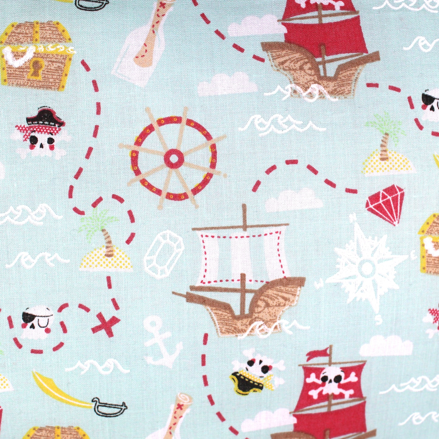 Blue Pirate Guinea Pig Hidey Hut, close up of the pirate treasure map cotton fabric