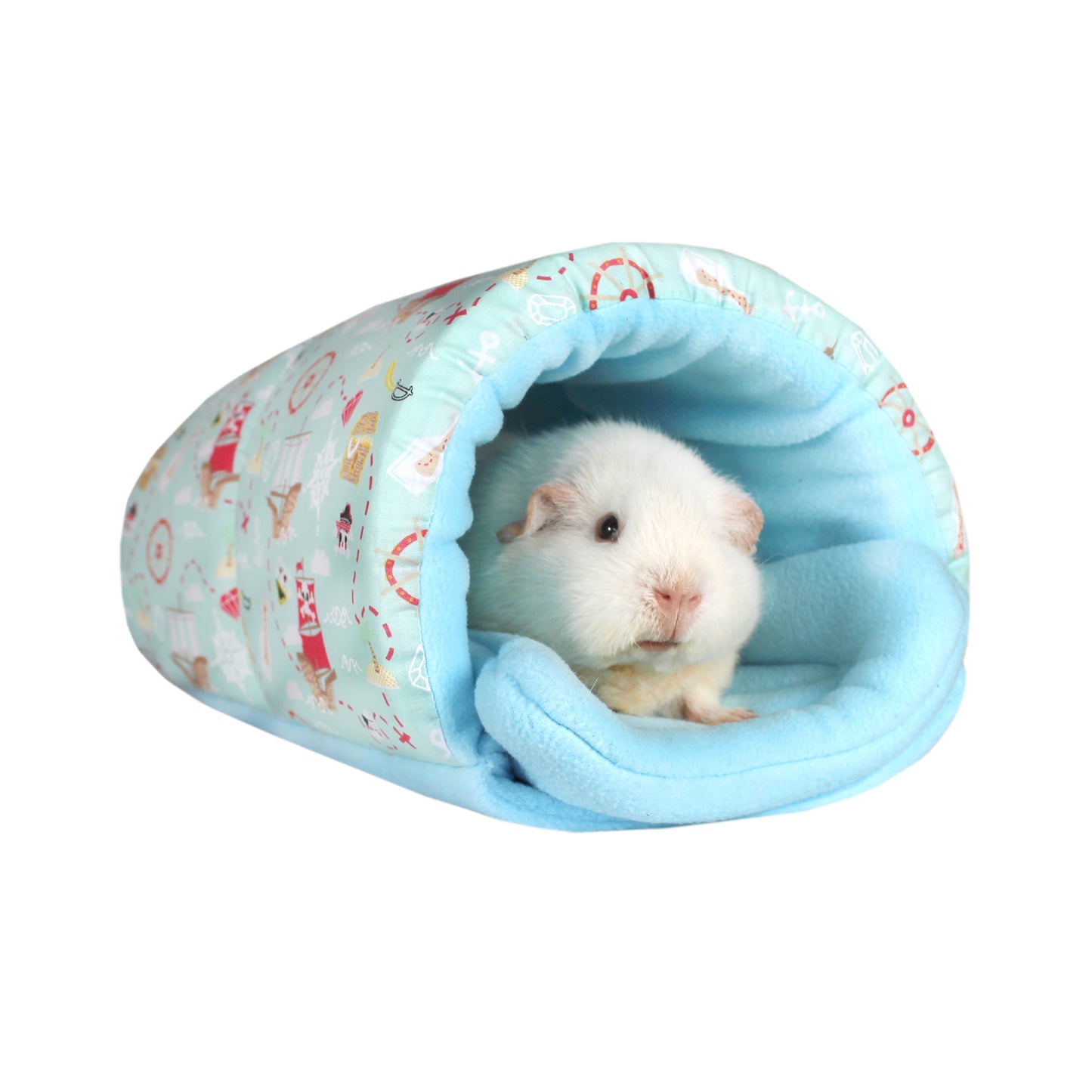 Pirate Themed Guinea Pig Accessory Bundle, guinea pig squish tunnel with a happy guinea pig inside