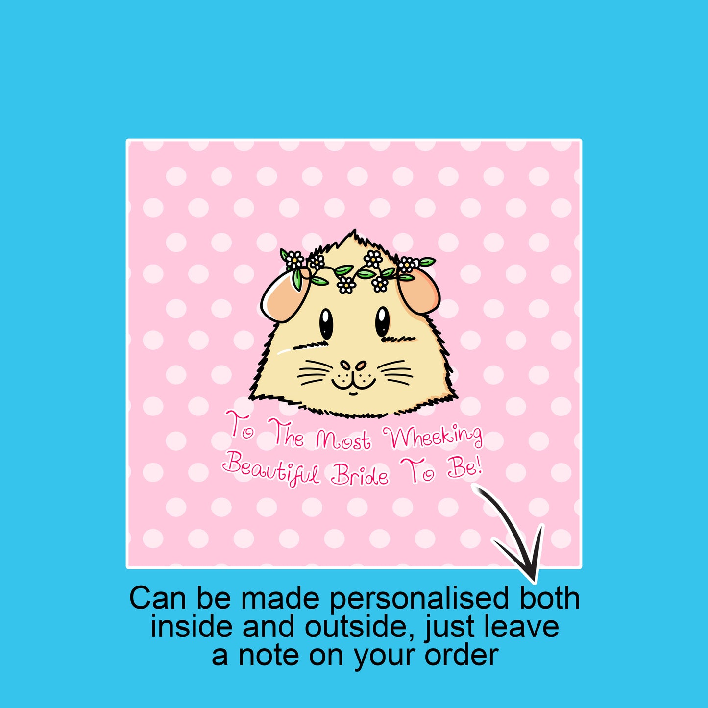 Guinea Pig Bridal Shower Card, showing pink background of the greeting card