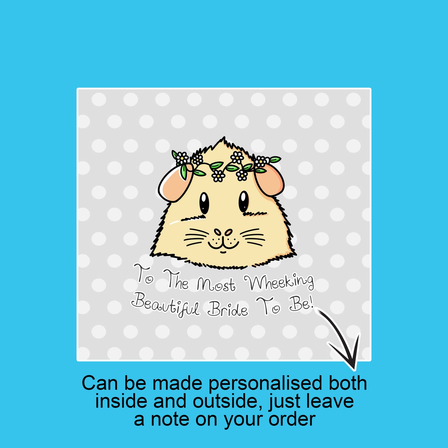 Guinea Pig Bridal Shower Card, showing grey background of the personalised card
