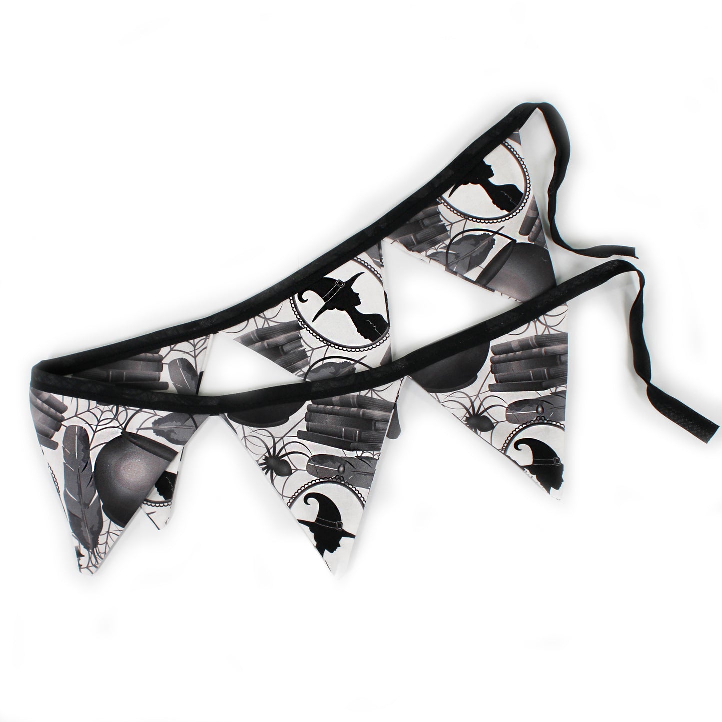 Black and white patterned bunting on a white background