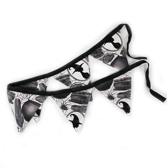 Black and white patterned bunting on a white background