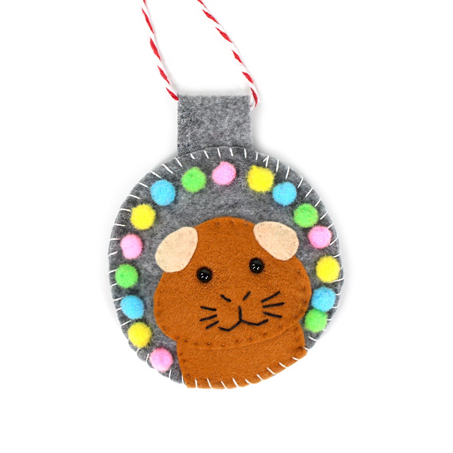 Felt Ginger Guinea Pig Hanging Decoration with Pom Poms