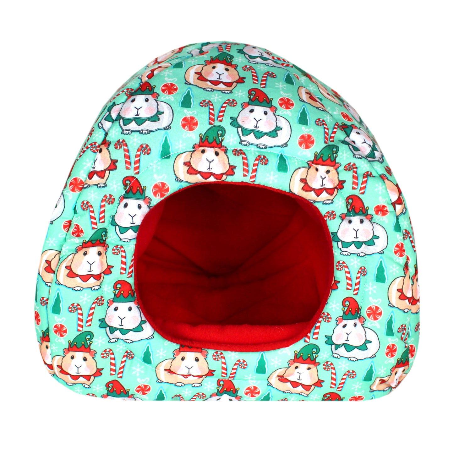 Festive Guinea Pig Design Hidey House for Guinea Pigs, front view empty