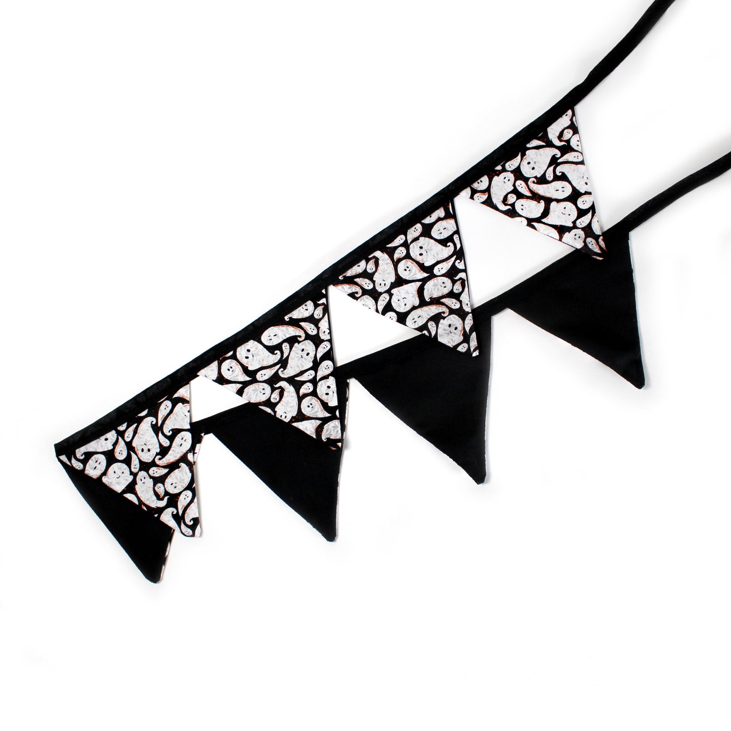 Large Halloween Ghost Bunting, full view of the banner showing the front and back