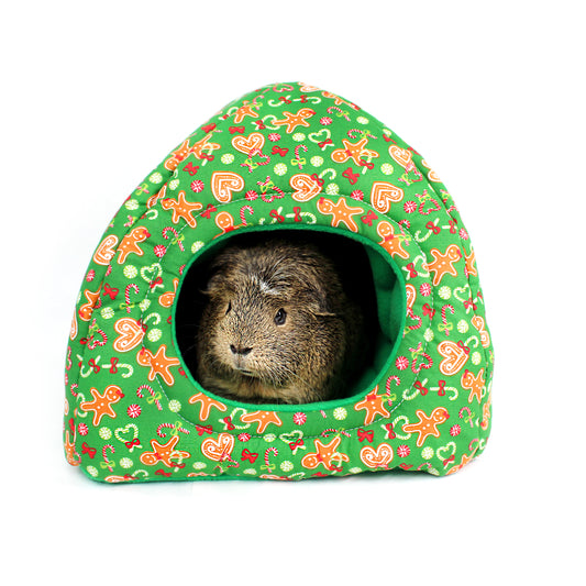 Small animal in a green patterned cave on a white background