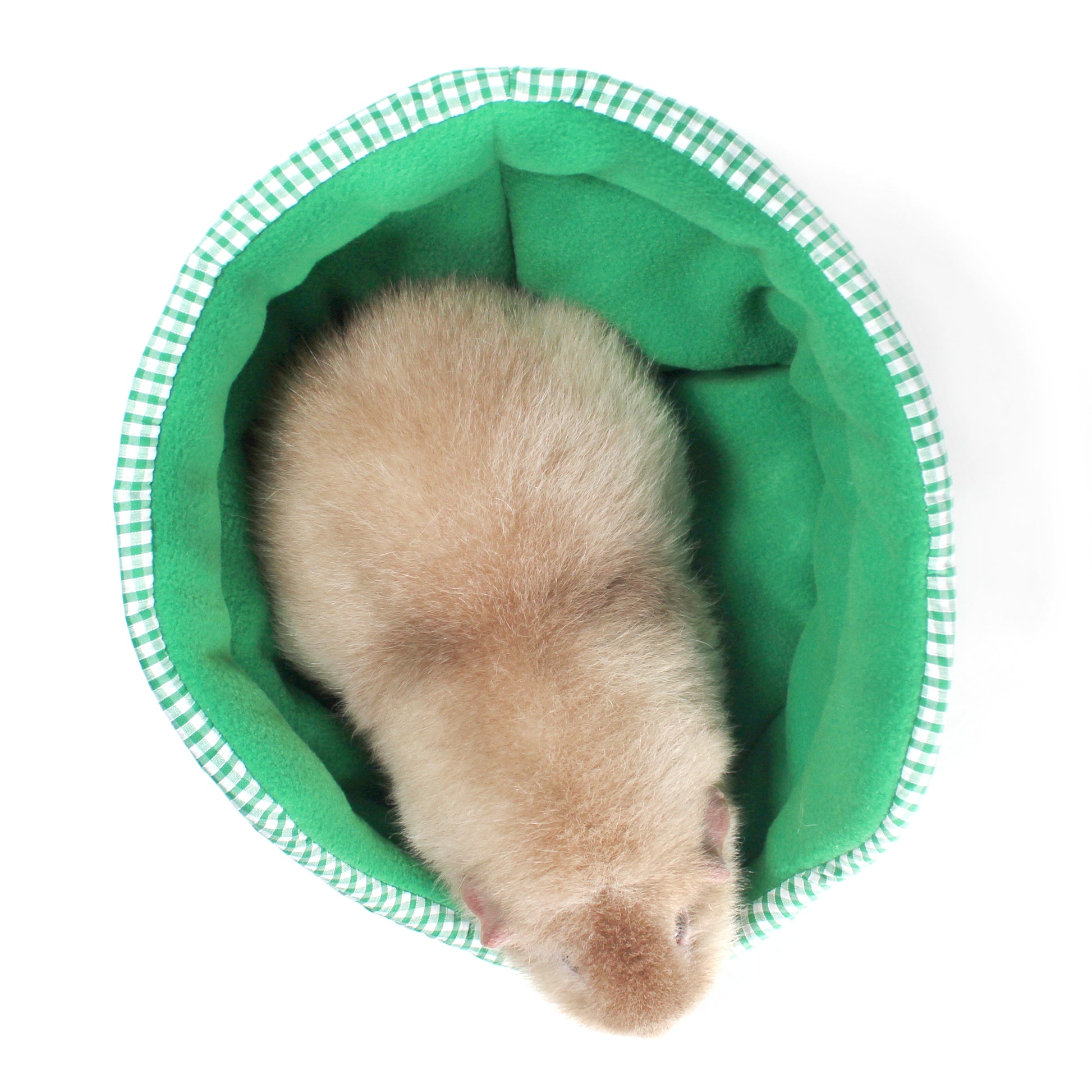 Emerald Green Gingham Cuddle Cup Bed, top view of the cuddle cup for guinea pigs with a piggy inside for sizing