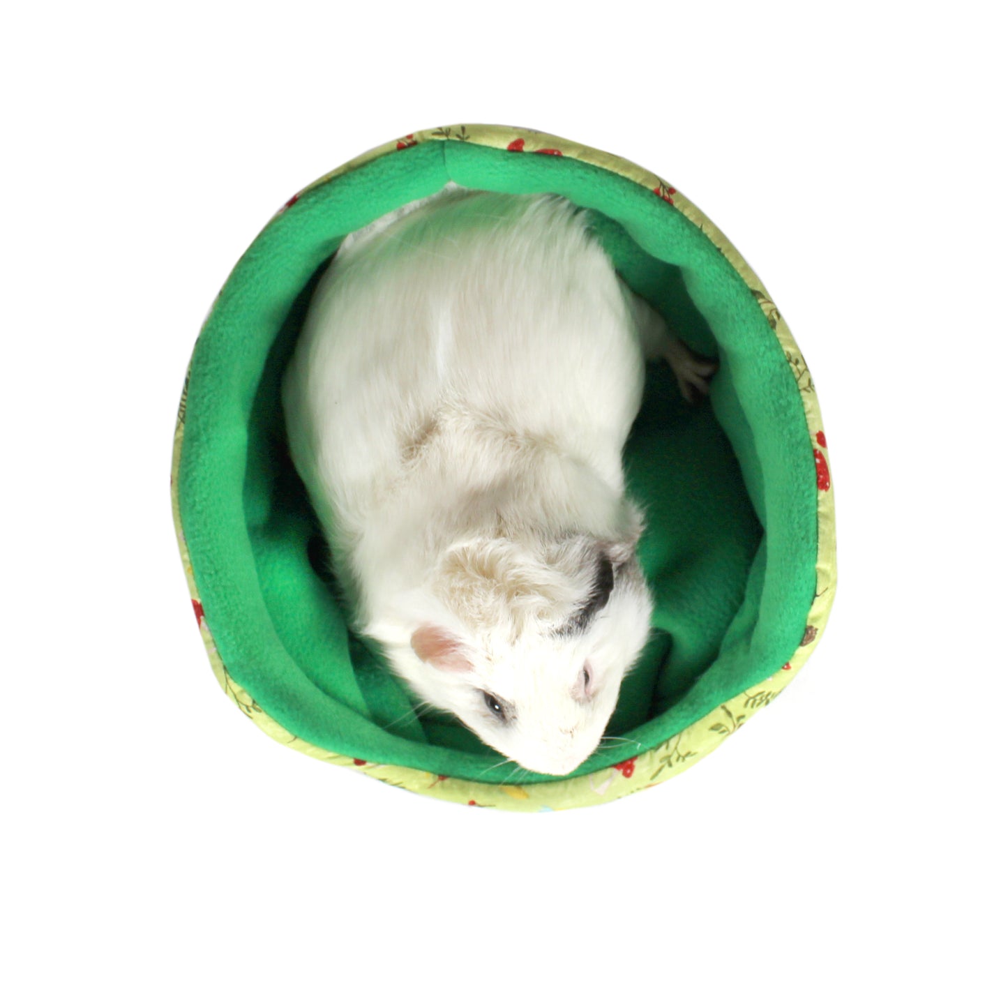 Green Autumn Bed for Guinea Pigs, top view with guinea pig