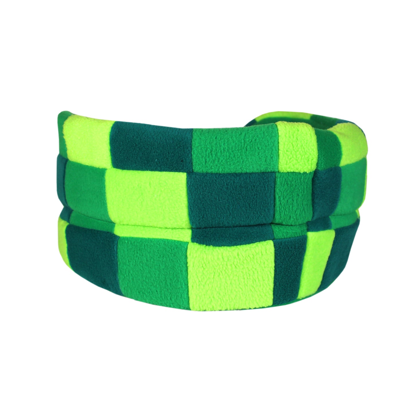 Green Patchwork Guinea Pig Cuddle Cup Bed, rear view of the cuddle cup showing the patchwork design at the back