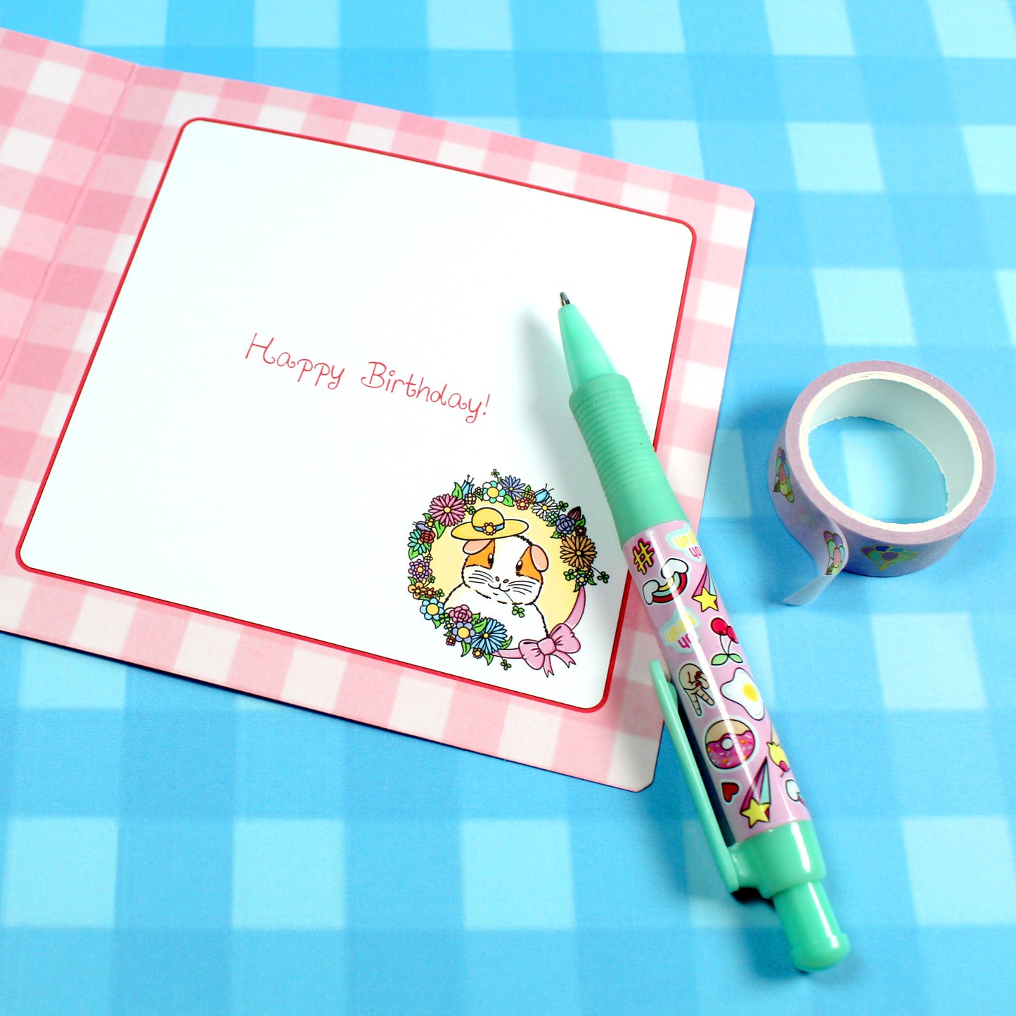 Floral Guinea Pig Greetings Card, inside view showing the space to leave your custom personal message