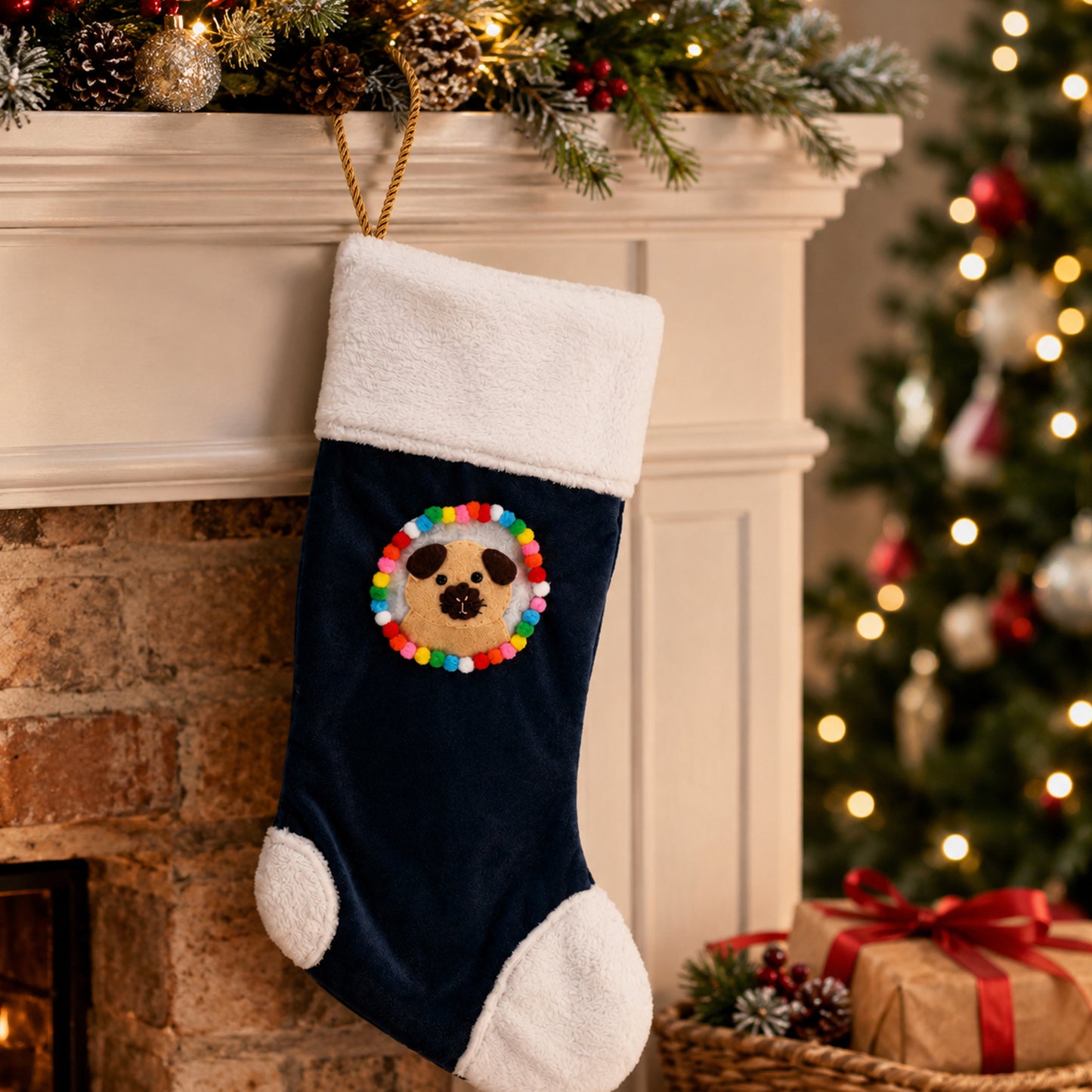 Guinea Pig Christmas Stocking – Blue Velvet & Cream Californian Guinea Pig