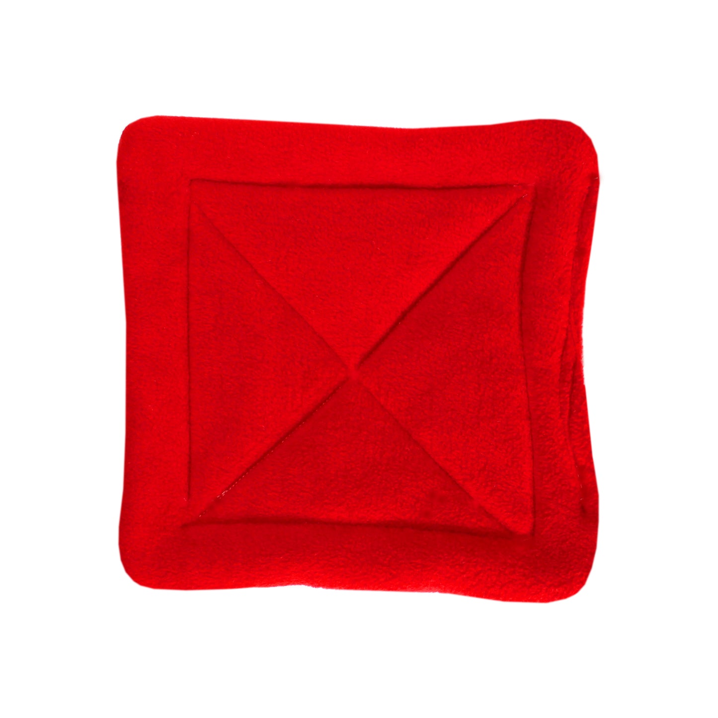 Red square pee pad with a diamond pattern on a white background