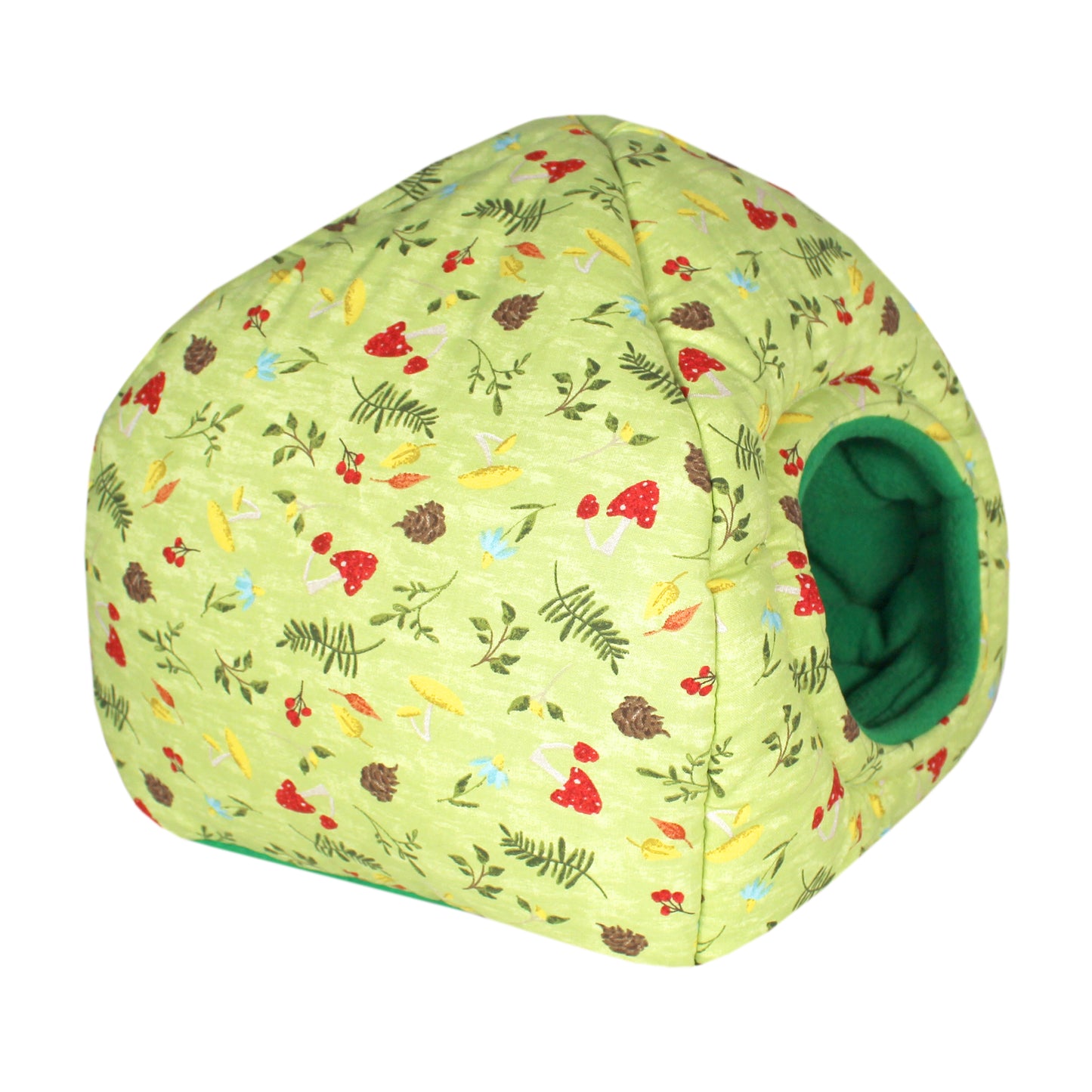Green Mushroom Hidey Hut For Guinea Pigs, front side view empty
