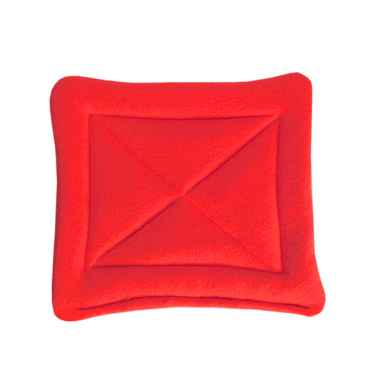 Red Fleece Guinea Pig Hidey Hut, top view of the pee pad