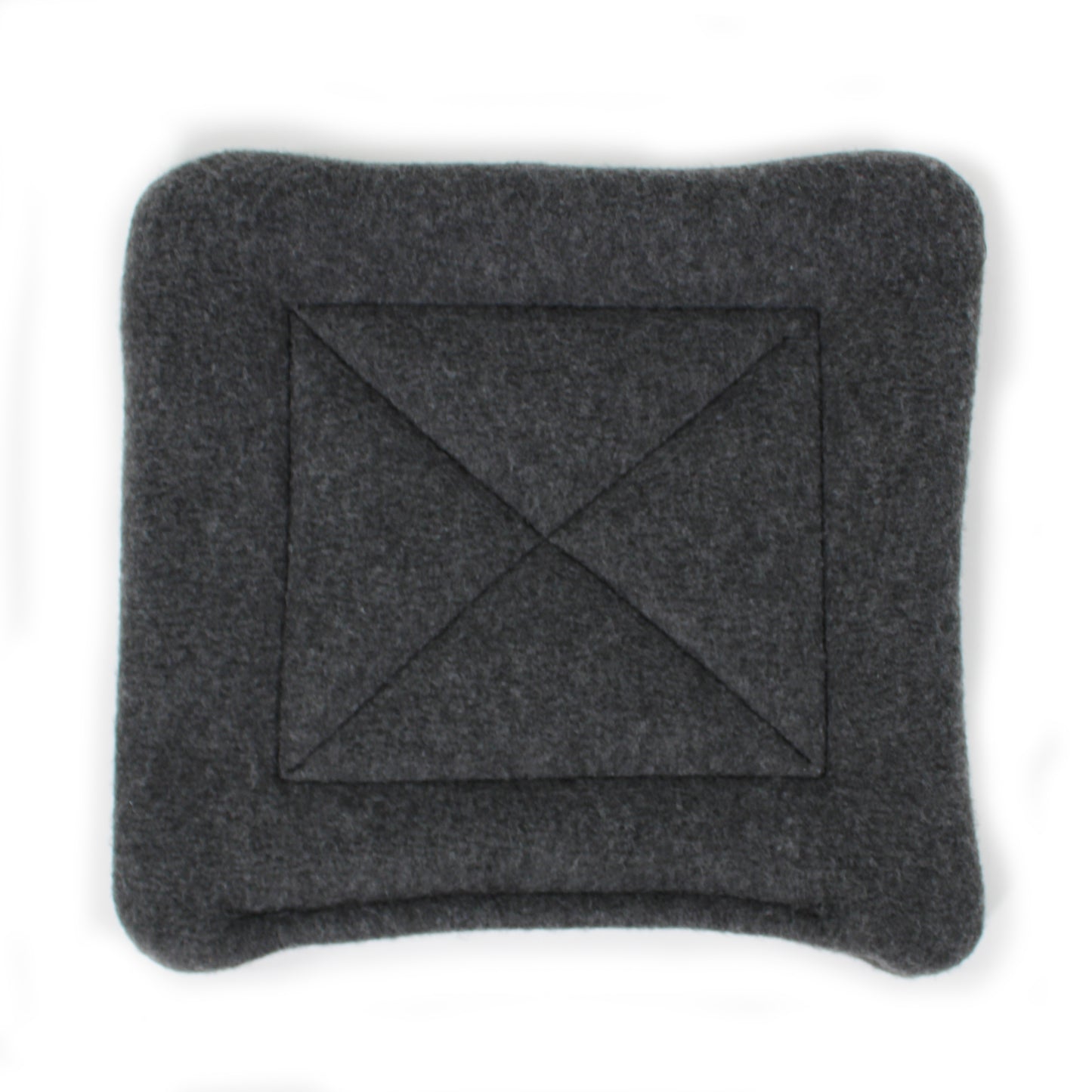 Gray square fleece pee mat with a central diamond pattern on a white background