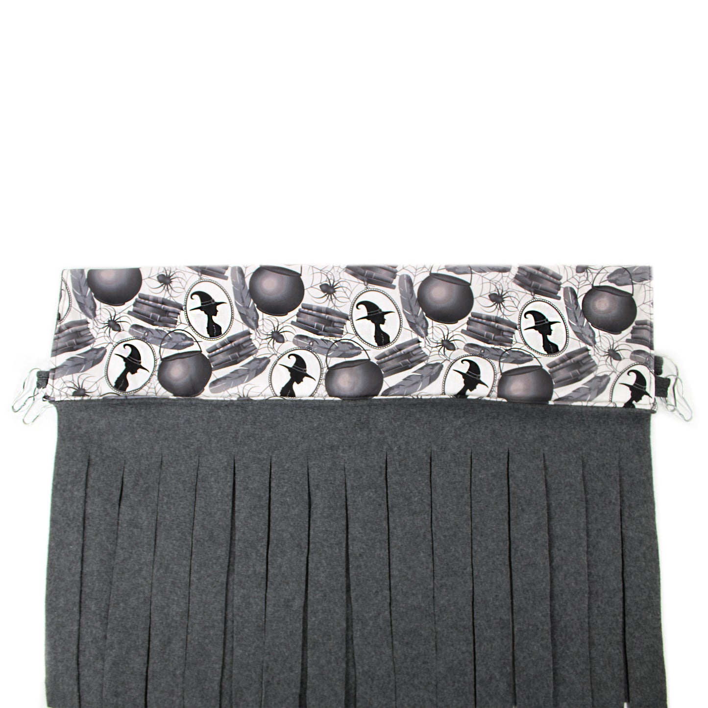 Black pleated skirt with Halloween-themed top section on a white background