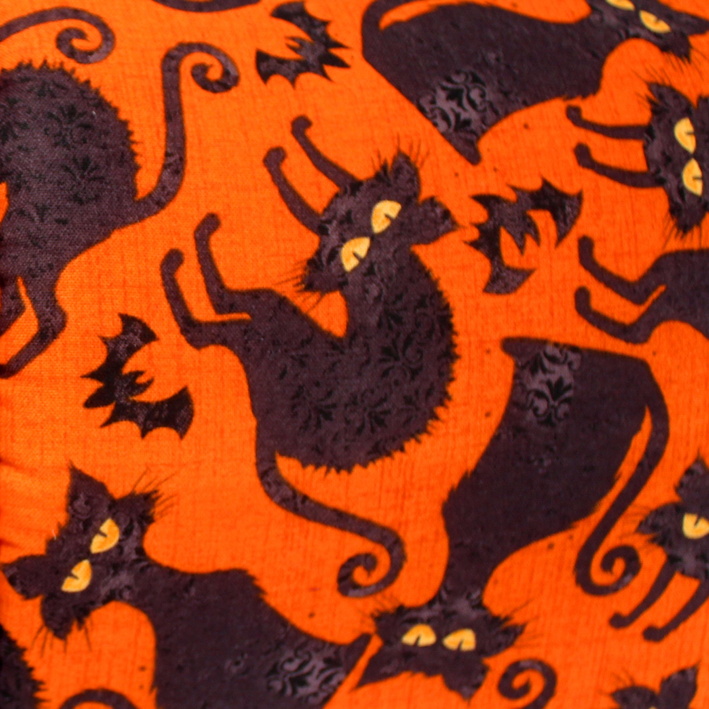 Black Cat Halloween Squish Tunnel, close up view of the cotton material so you can see the pattern