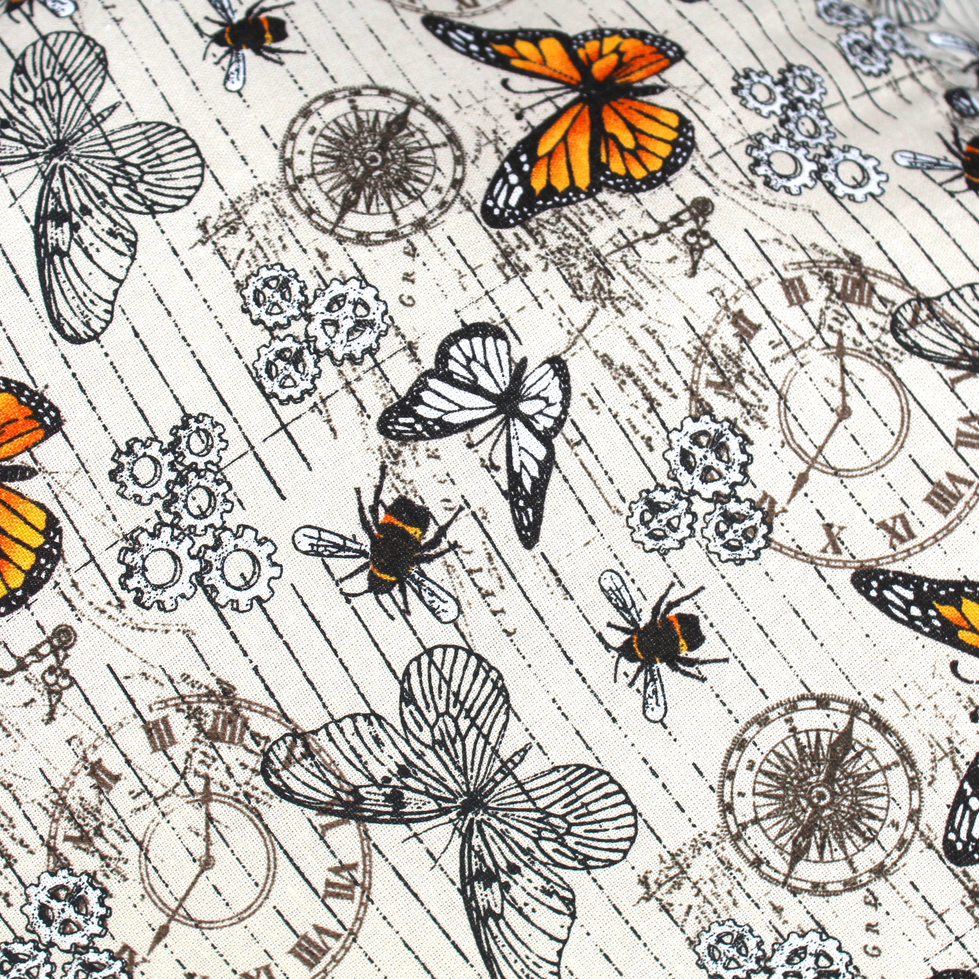 Steampunk Butterfly Large Fleece Forest, Steam punk Victorian Pattern with painted lady butterflies as the focal point