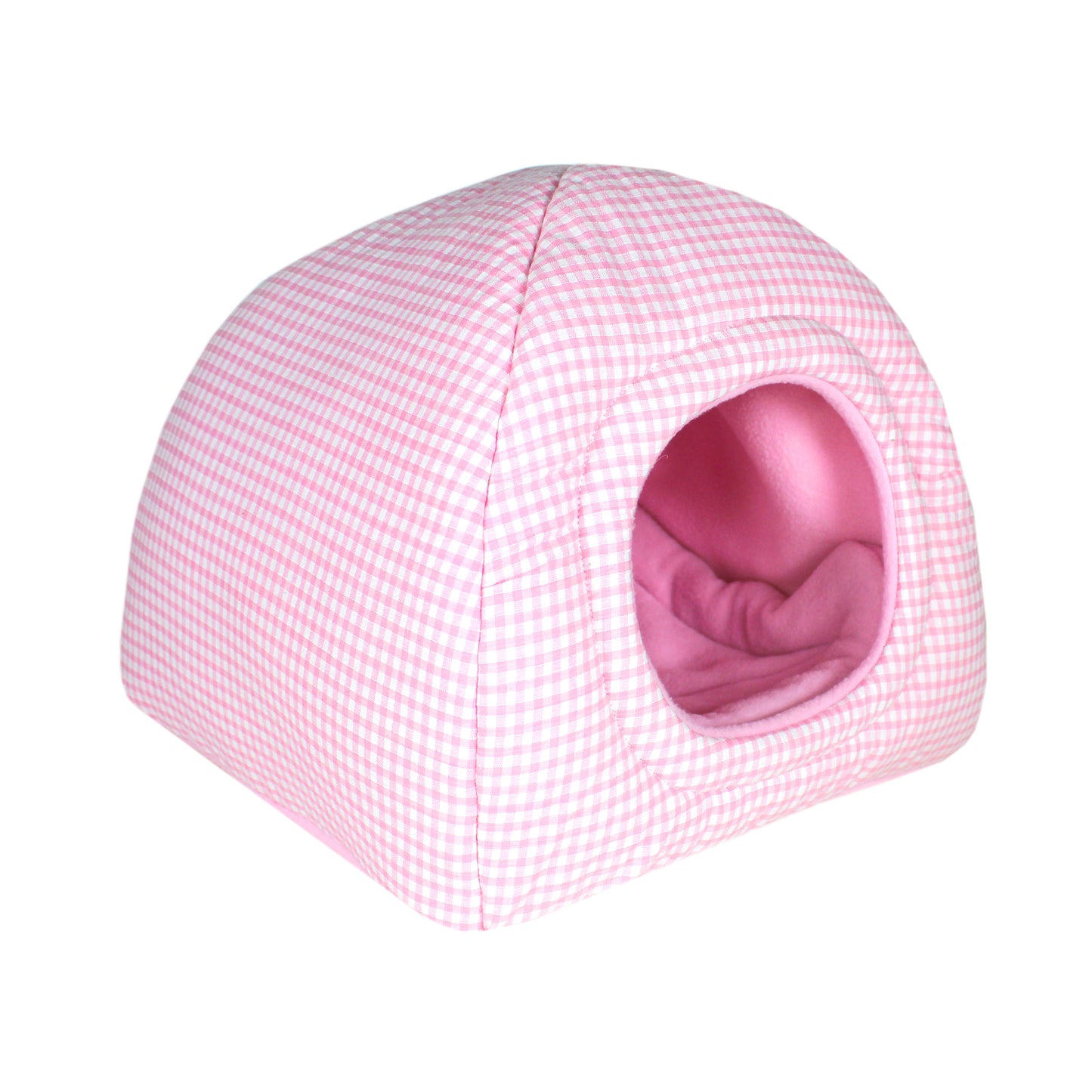 Pink Gingham Guinea Pig Hidey House, elevated front side view