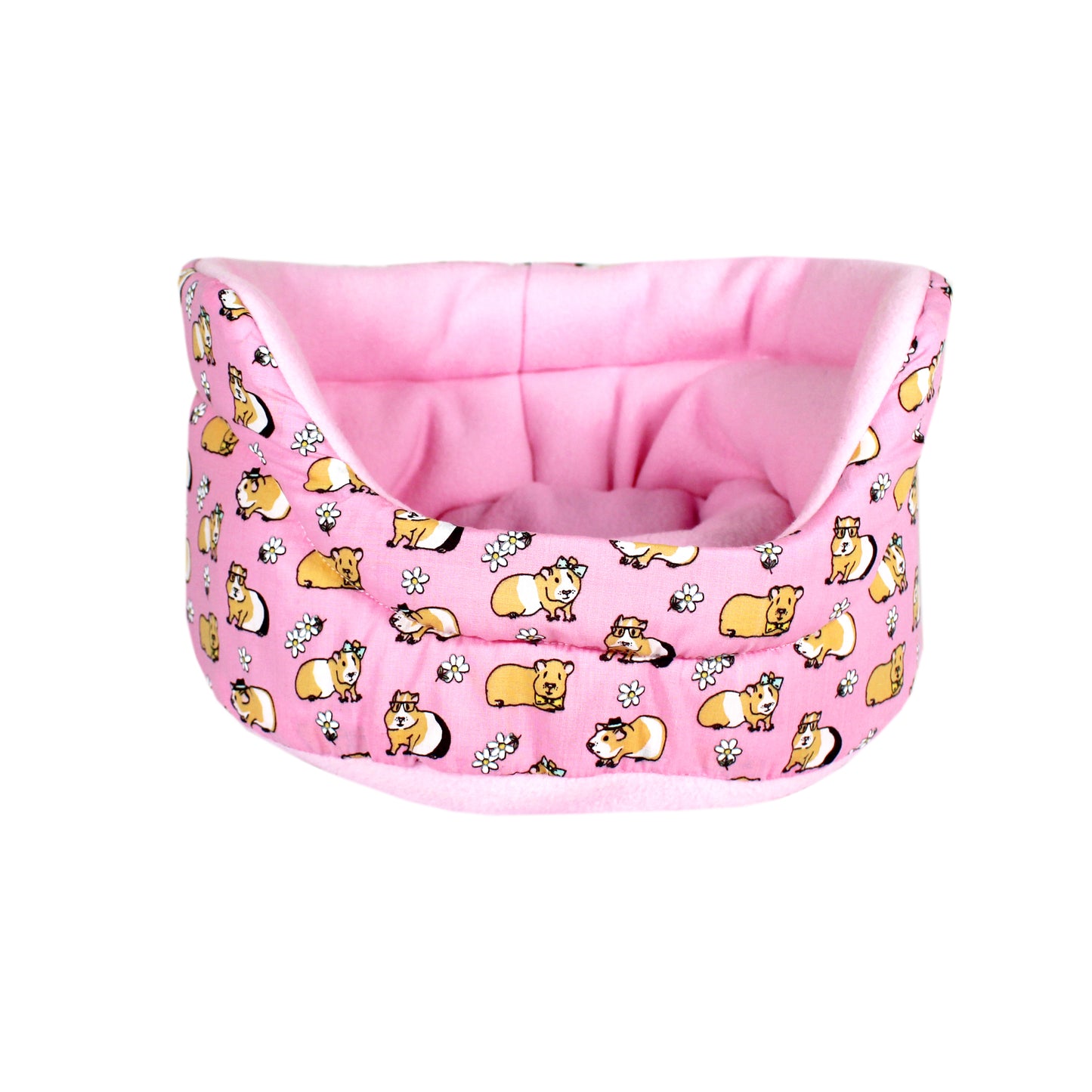 Pink Guinea Pig Pattern Bed for Guinea Pigs, front view empty