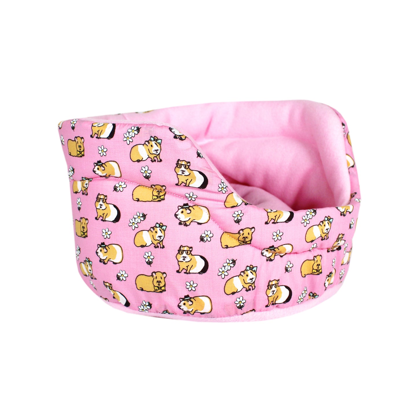 Pink Guinea Pig Pattern Bed for Guinea Pigs, side view empty