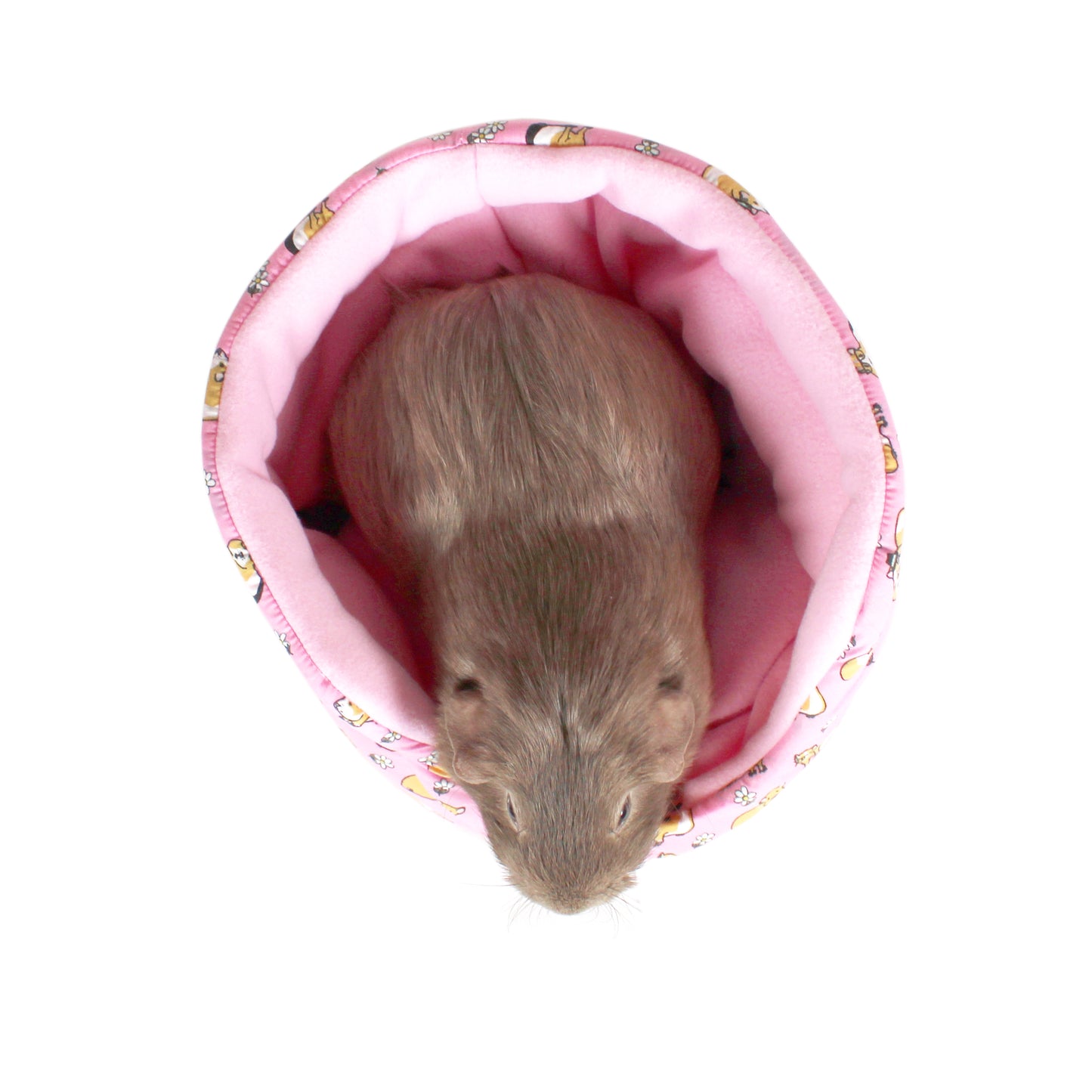 Pink Guinea Pig Pattern Bed for Guinea Pigs, top view with guinea pig