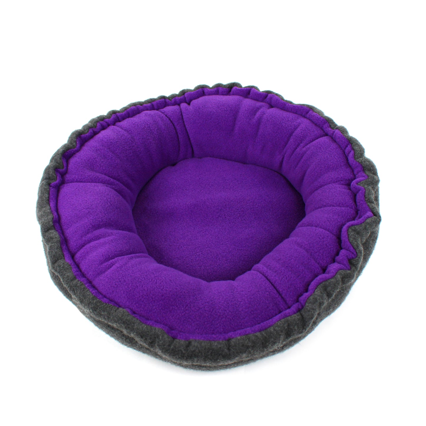 Purple and gray pet bed on a white background