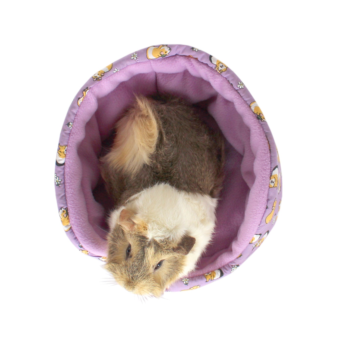 Purple Guinea Pig Pattern Cuddle Cup, top view with guinea pig