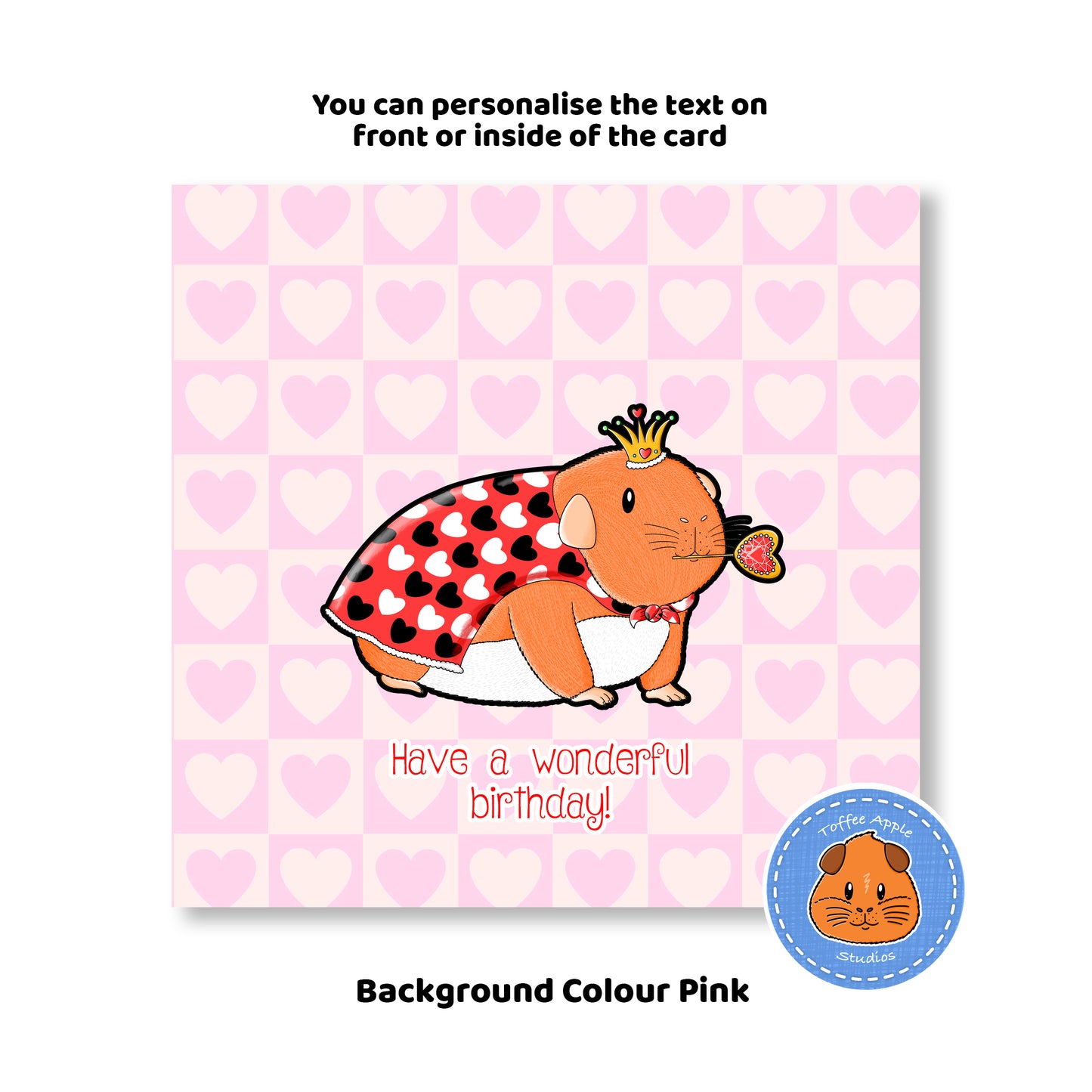 Queen Guinea Pig Birthday Card, personalised birthday card pink