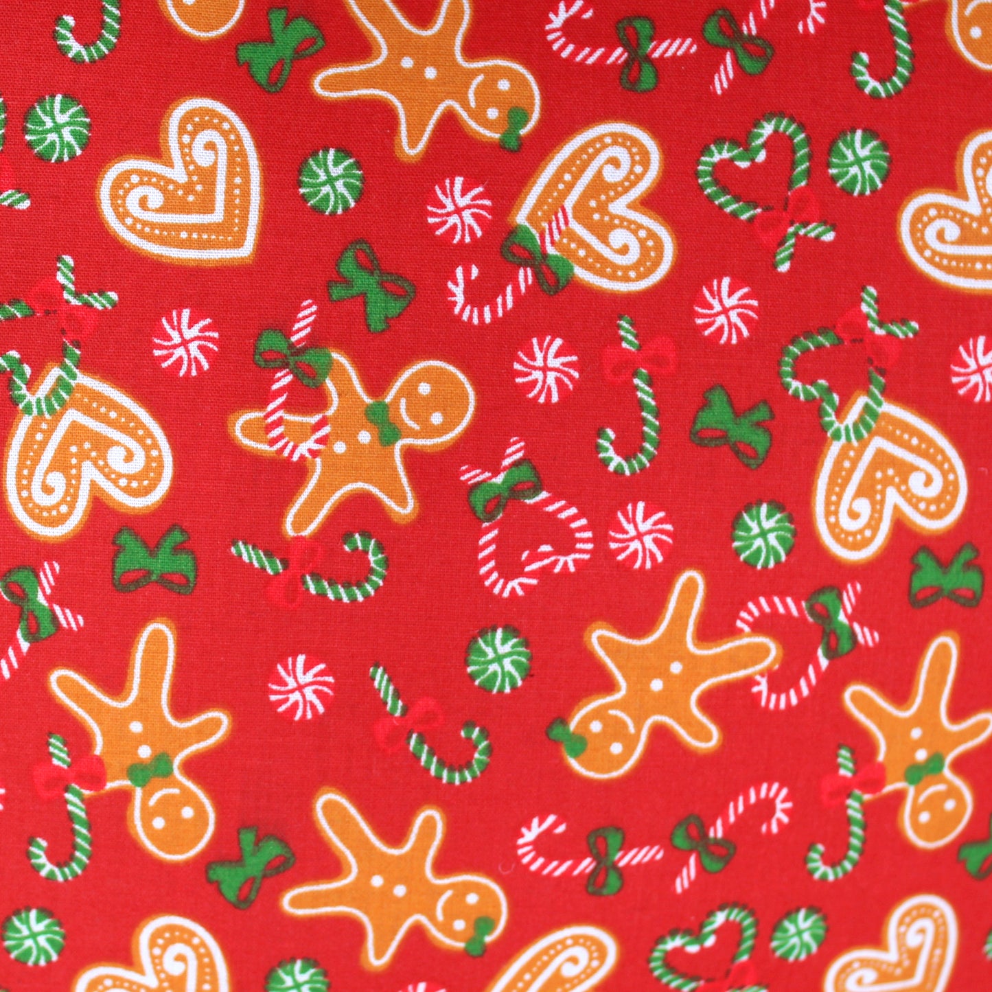 Red Gingerbread Guinea Pig Hidey House, close up view of the gingerbread pattern on the cotton fabric