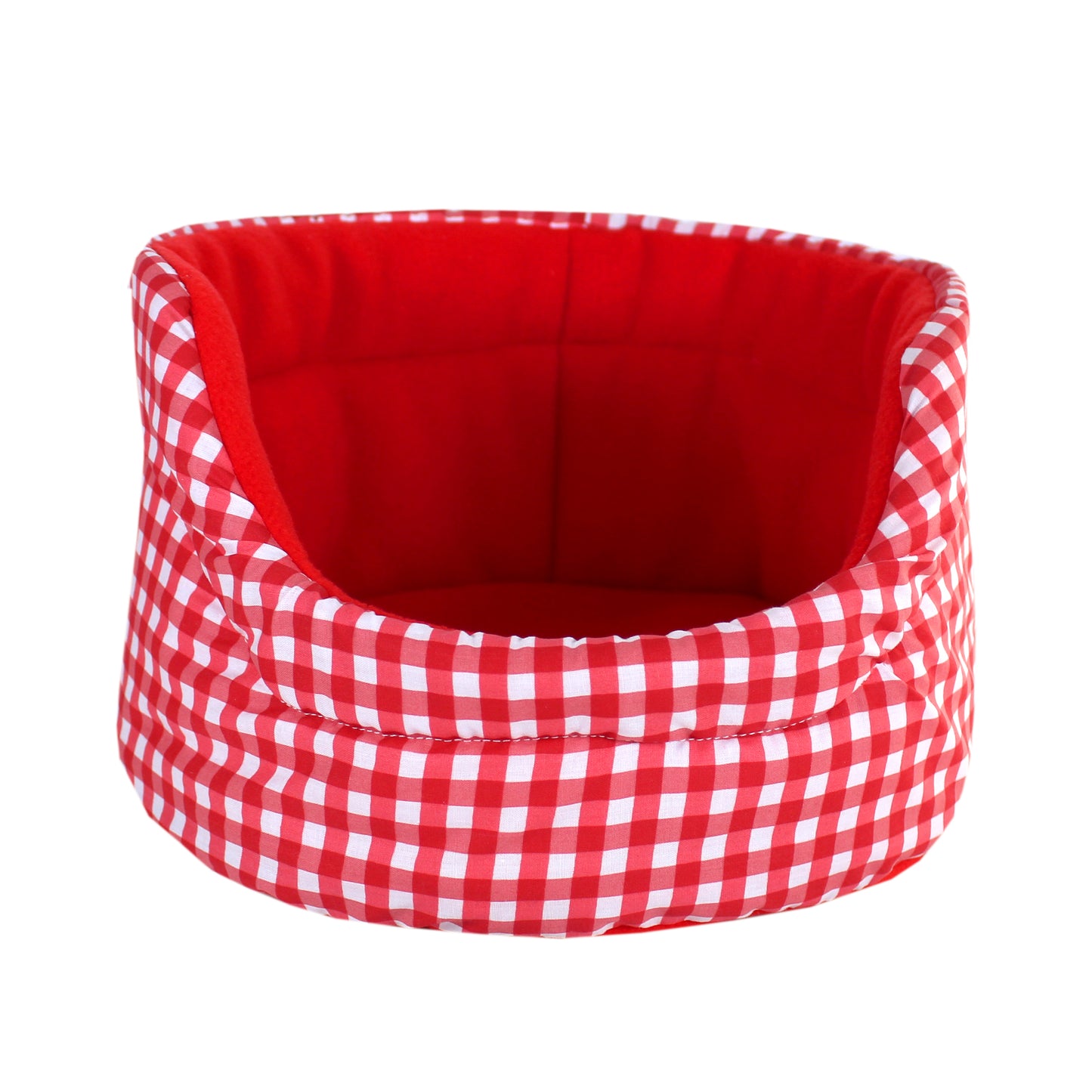 Red Gingham Cuddle Cup Bed, front view of the cuddle cup bed empty showing the full details of the bed