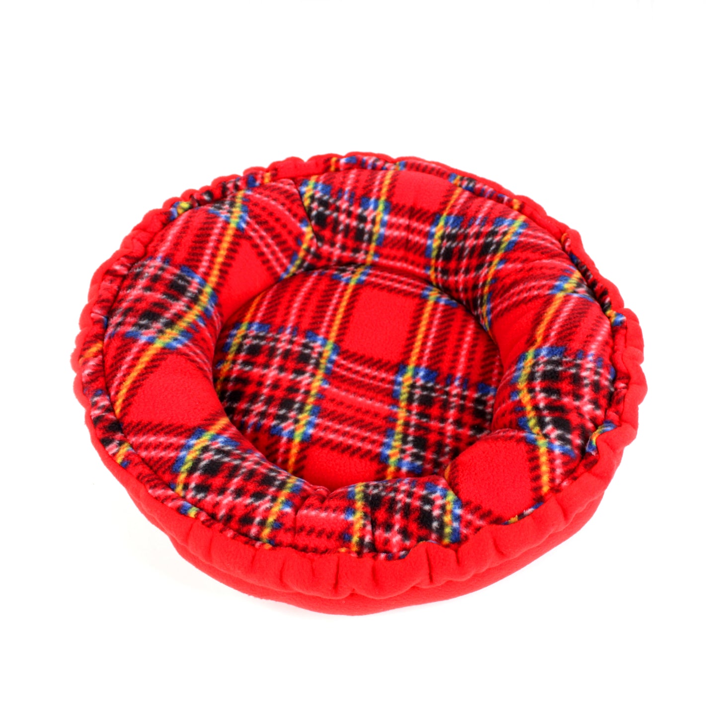 Red plaid pet bed on a white background