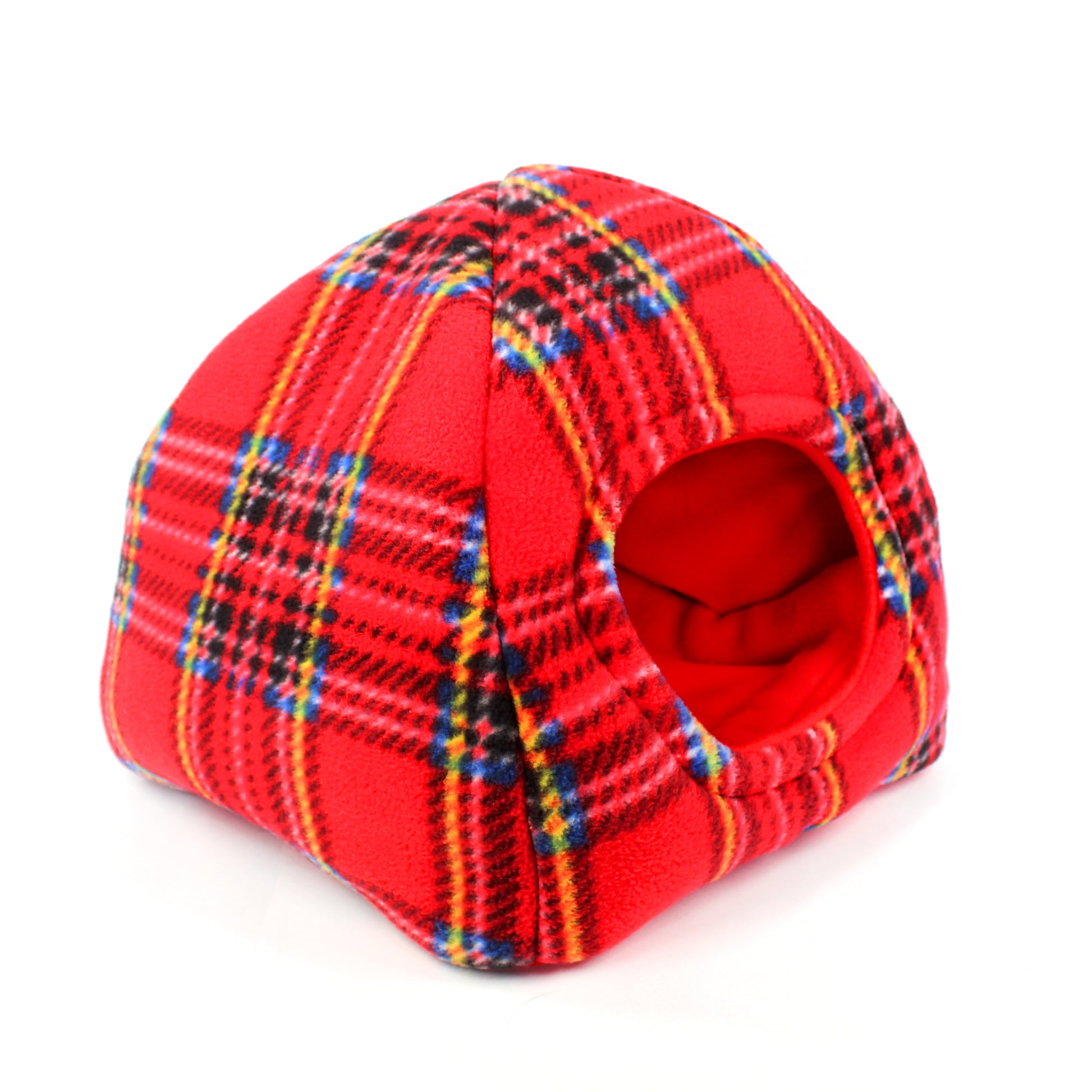 Red plaid pet bed on a white background