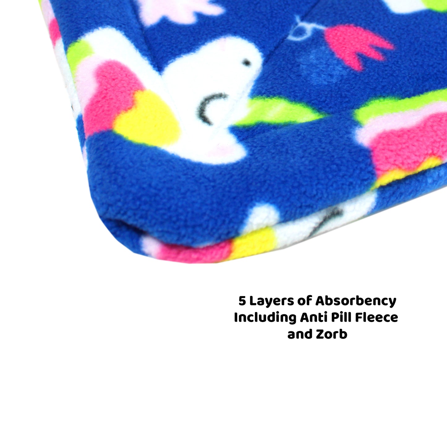 Large Unicorn Square Guinea Pig Pee Pad, close up of the corner of the pee mat for guinea pig so you can see the detail