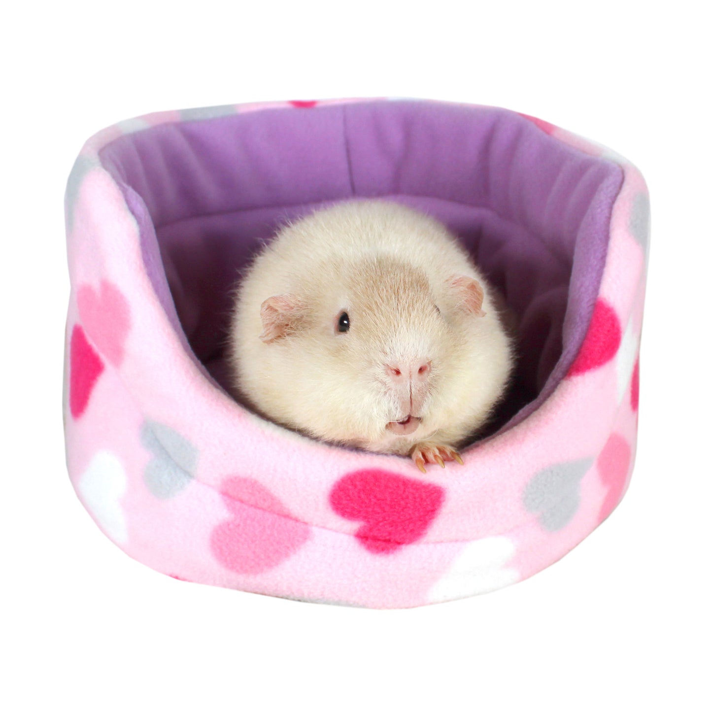 Pastel Hearts Guinea Pig Accessory Set, front view of the cuddle cup with guinea pig