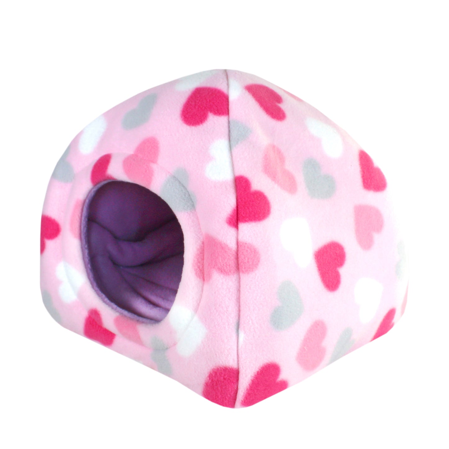 Pastel Hearts Hidey House, elevated side view of the guinea pig hidey house