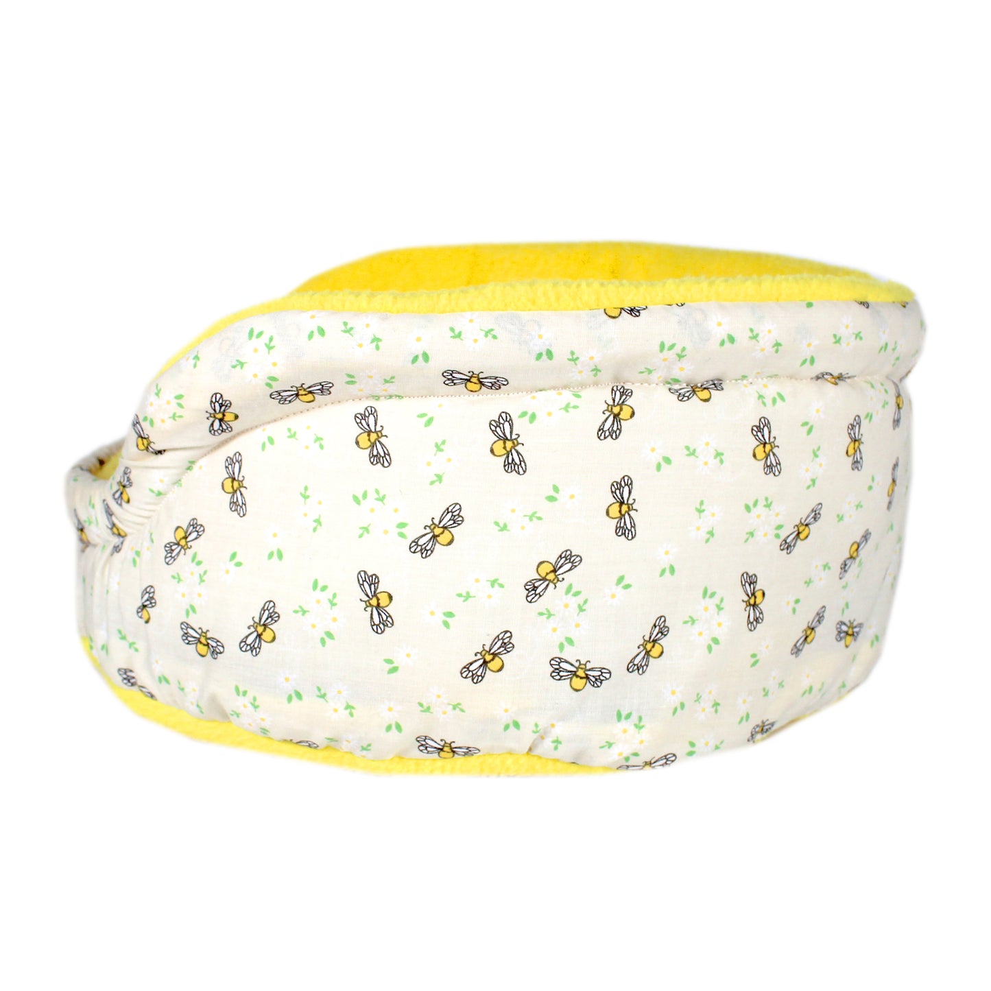 Yellow Bee Pattern Bed for Guinea Pigs, side view empty