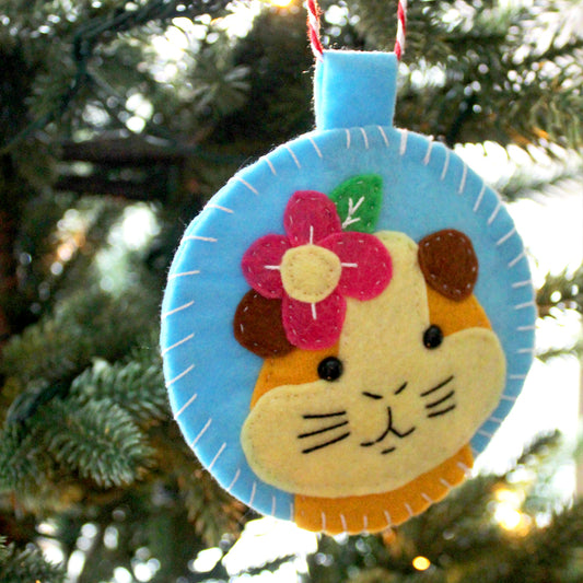 Floral Ginger Guinea Pig Felt Decoration