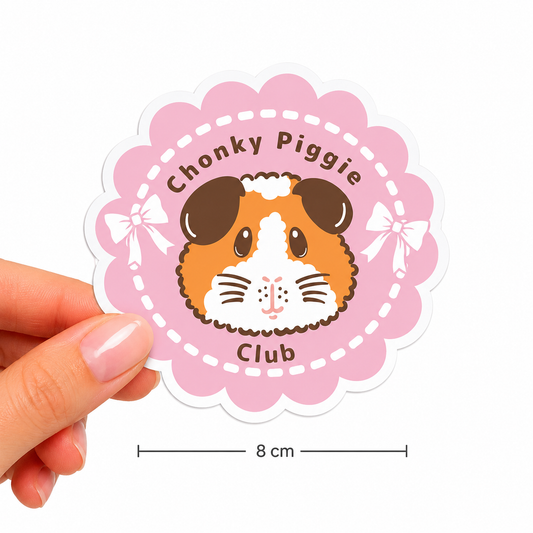 Pink Chonky Piggie Club Guinea Pig Vinyl Sticker - White