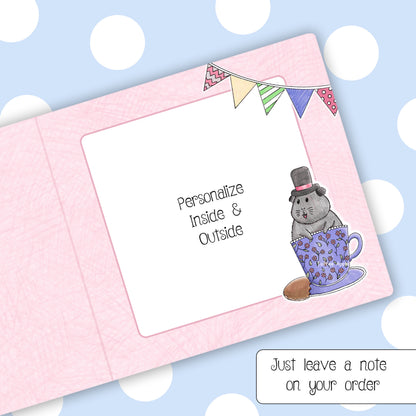 Guinea Pig Tea Party - Personalised Greetings Card, inside showing the space to leave your own personalised messaged