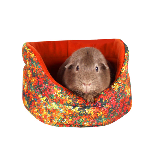 Autumn Leaves Bed for Guinea Pigs, front view with guinea pig